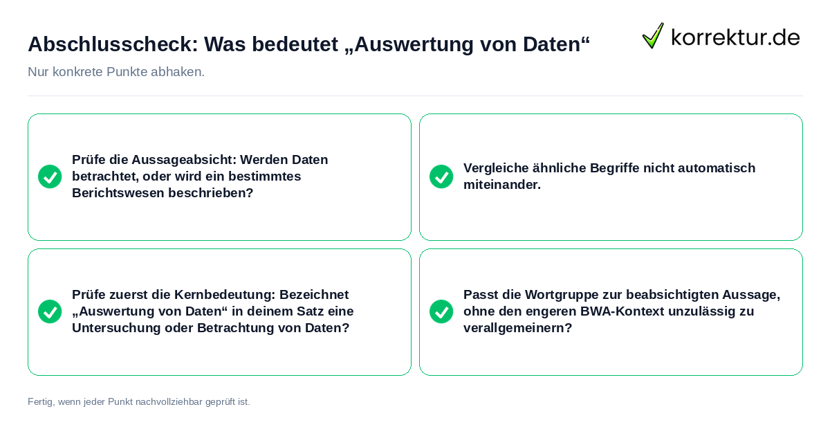 Konkreter Abschlusscheck zu Was bedeutet „Auswertung von Daten“