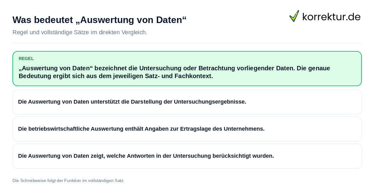 Konkrete Regel und vollständige Beispielsätze zu Was bedeutet „Auswertung von Daten“