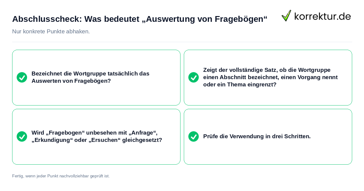 Konkreter Abschlusscheck zu Was bedeutet „Auswertung von Fragebögen“