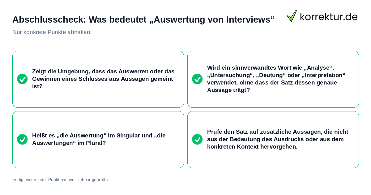 Abschlusscheck: Was bedeutet „Auswertung von Interviews“ Konkreter Abschlusscheck zu Was bedeutet „Auswertung von Interviews“