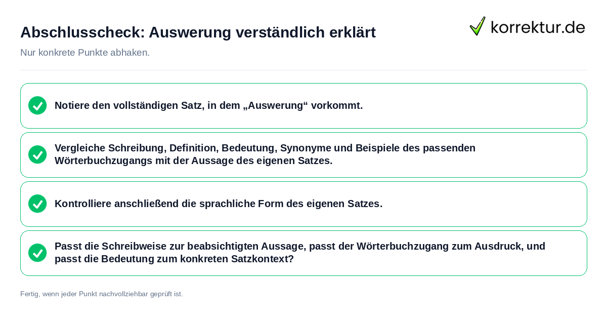 Konkreter Abschlusscheck zu Auswerung verständlich erklärt
