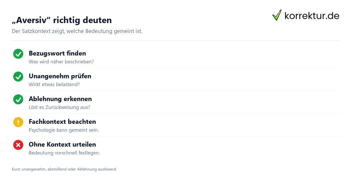 „Aversiv“ richtig deuten Was bedeutet „aversiv“? Bedeutung im Satzkontext prüfen