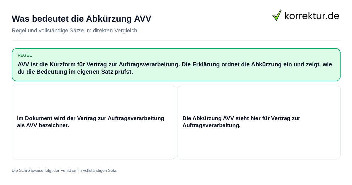 Was bedeutet die Abkürzung AVV Konkrete Regel und vollständige Beispielsätze zu Was bedeutet die Abkürzung AVV