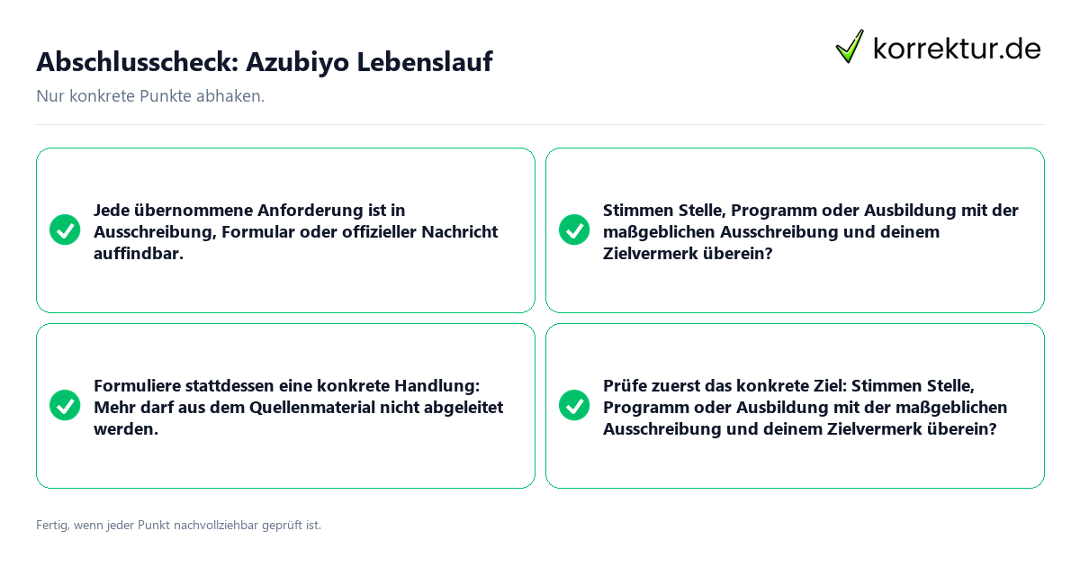 Abschlusscheck: Azubiyo Lebenslauf Konkreter Abschlusscheck zu Azubiyo Lebenslauf