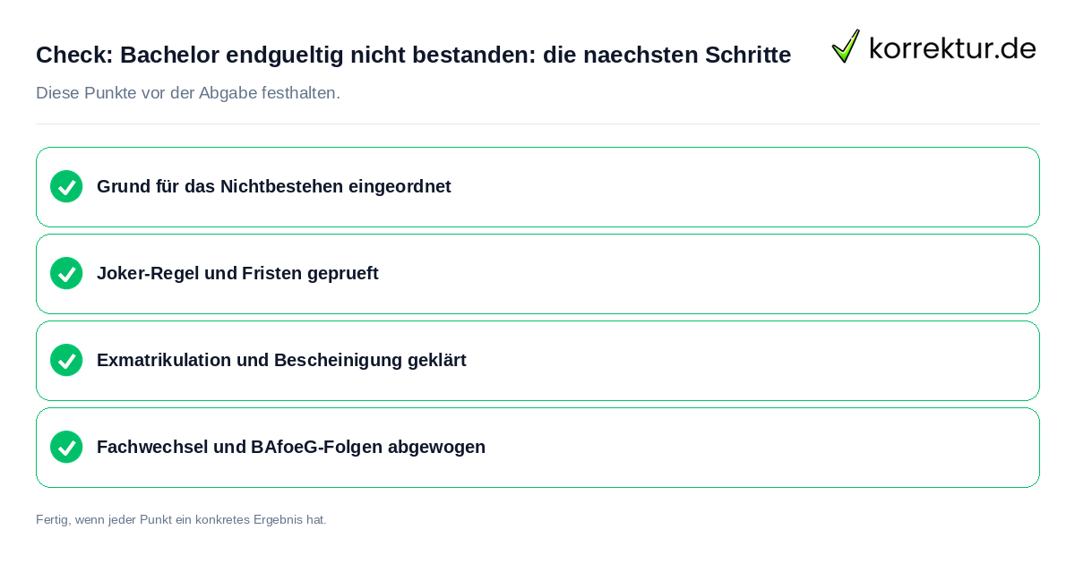 Check: Bachelor endgültig nicht bestanden: die nächsten Schritte Bachelor endgültig nicht bestanden: die nächsten Schritte: Prüfliste mit vier Punkten