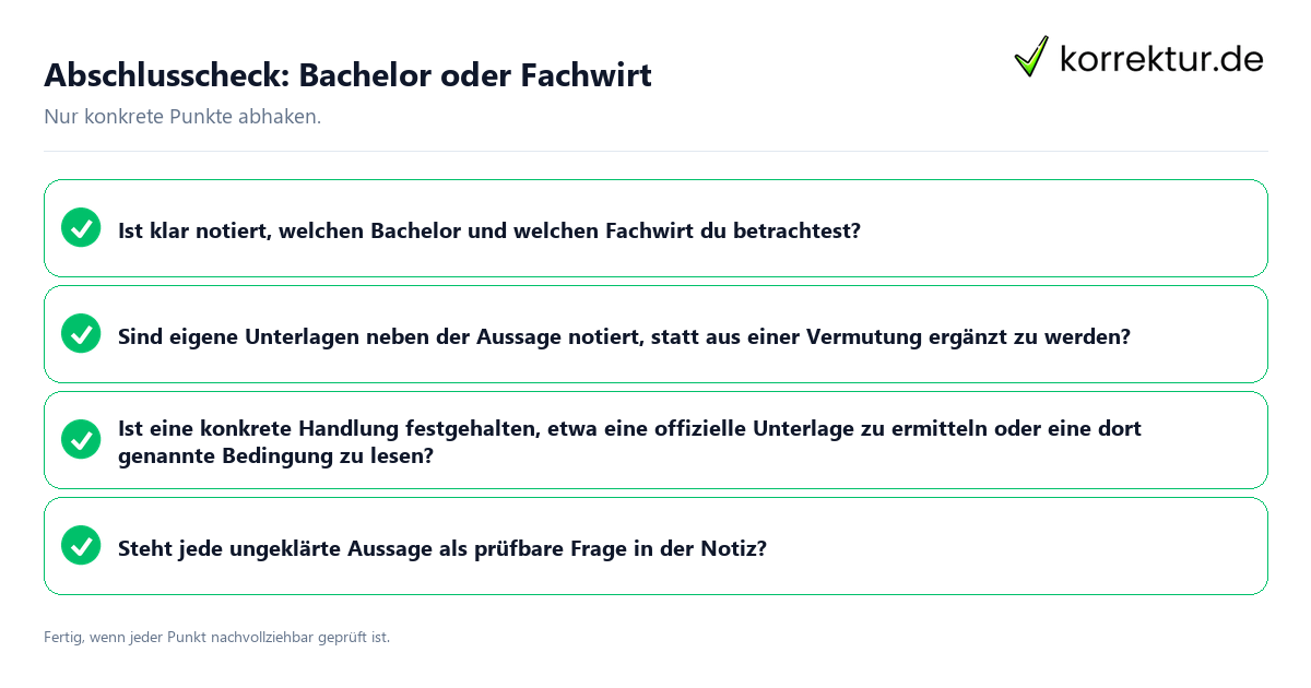 Konkreter Abschlusscheck zu Bachelor oder Fachwirt