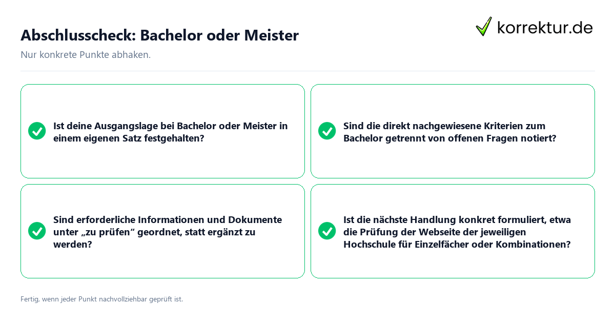 Konkreter Abschlusscheck zu Bachelor oder Meister