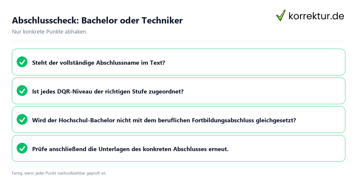 Konkreter Abschlusscheck zu Bachelor oder Techniker