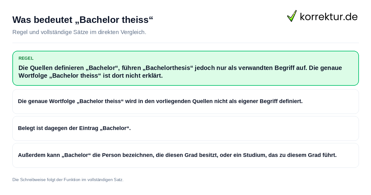 Konkrete Regel und vollständige Beispielsätze zu Was bedeutet „Bachelor theiss“