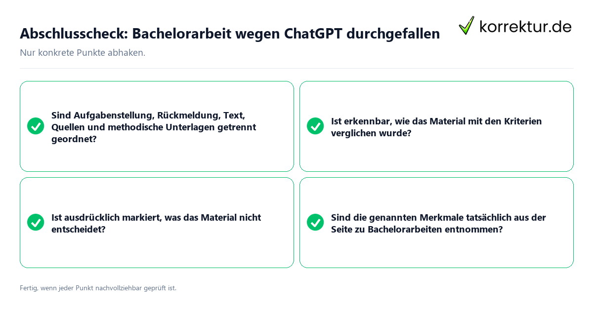 Konkreter Abschlusscheck zu Bachelorarbeit wegen ChatGPT durchgefallen