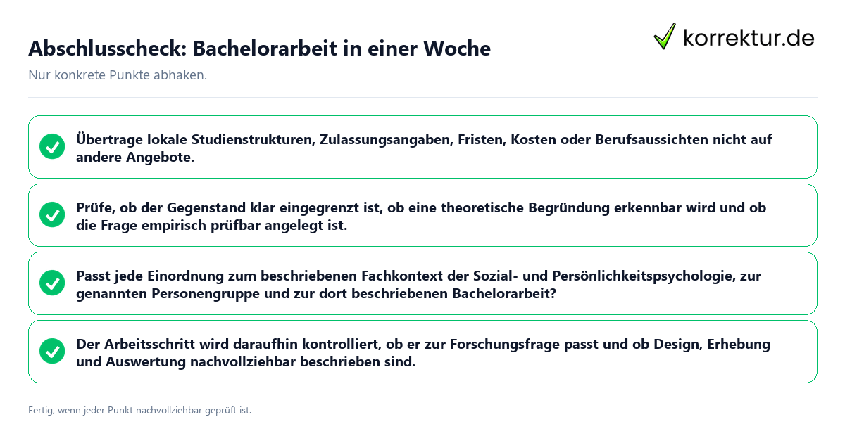 Abschlusscheck: Bachelorarbeit in einer Woche Konkreter Abschlusscheck zu Bachelorarbeit in einer Woche