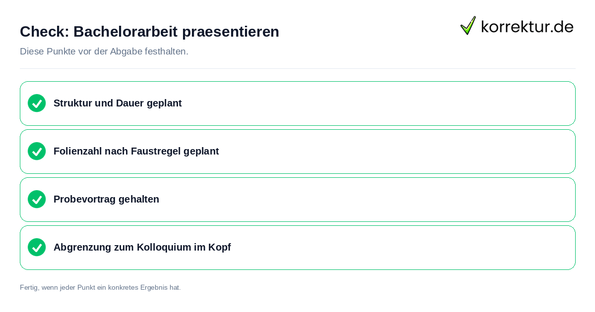 Check: Bachelorarbeit präsentieren Bachelorarbeit präsentieren: Prüfliste mit vier Punkten
