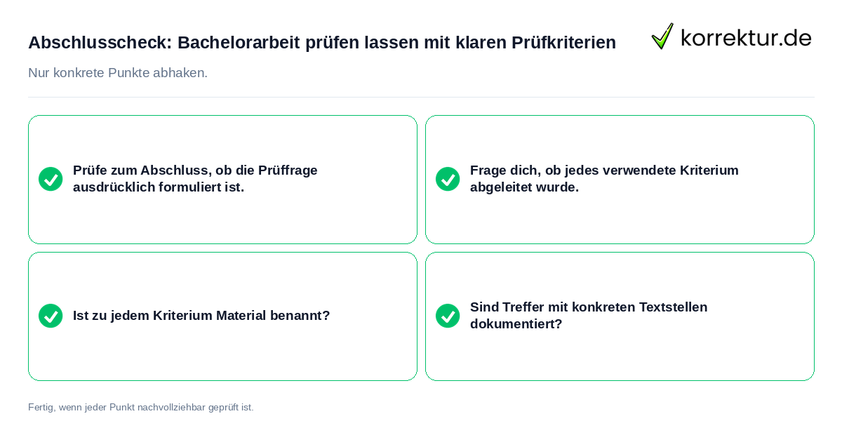 Abschlusscheck: Bachelorarbeit prüfen lassen mit klaren Prüfkriterien Konkreter Abschlusscheck zu Bachelorarbeit prüfen lassen mit klaren Prüfkriterien