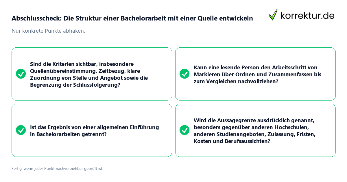 Abschlusscheck: Die Struktur einer Bachelorarbeit mit einer Quelle entwickeln Konkreter Abschlusscheck zu Die Struktur einer Bachelorarbeit mit einer Quelle entwickeln