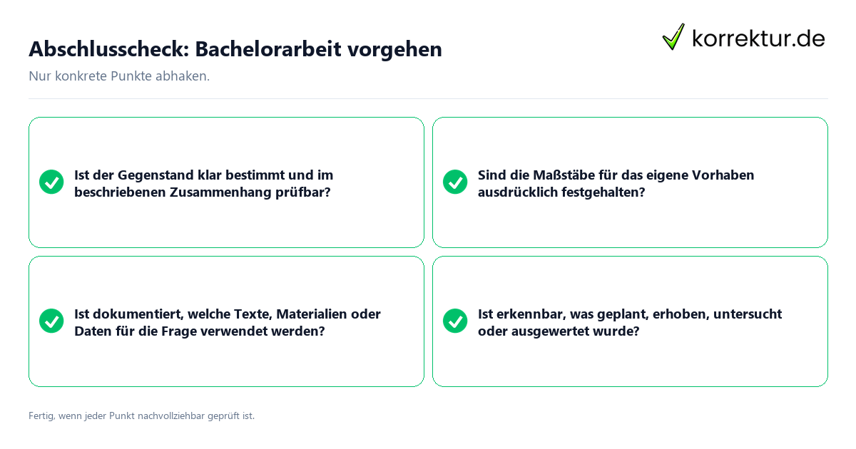 Abschlusscheck: Bachelorarbeit vorgehen Konkreter Abschlusscheck zu Bachelorarbeit vorgehen