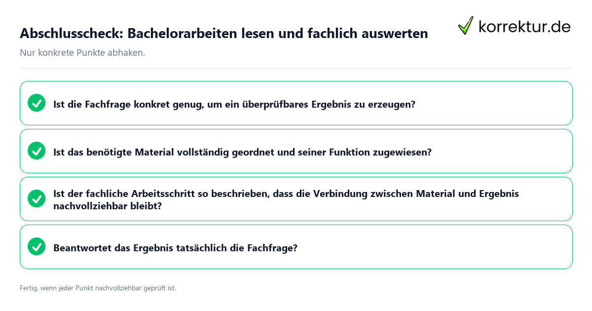 Konkreter Abschlusscheck zu Bachelorarbeiten lesen und fachlich auswerten