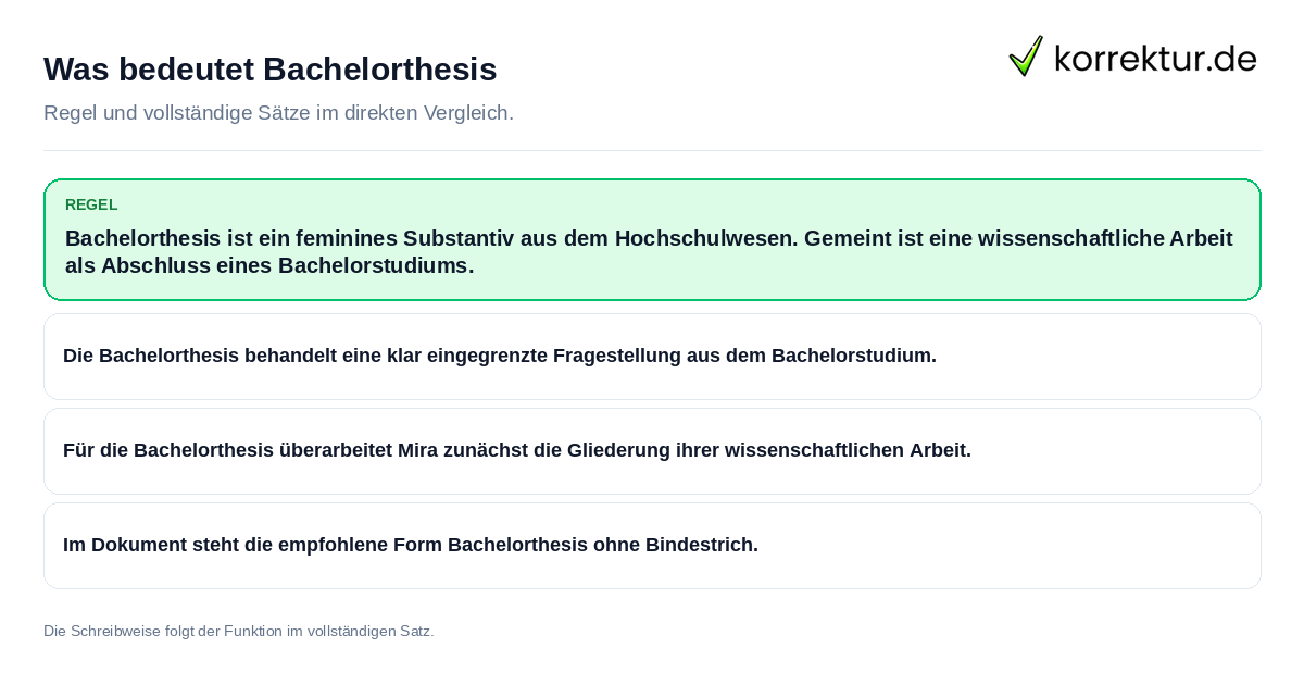 Konkrete Regel und vollständige Beispielsätze zu Was bedeutet Bachelorthesis