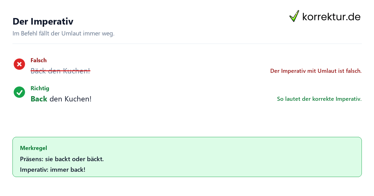 Der Imperativ Bäckt oder backt: Imperativ von backen richtig schreiben