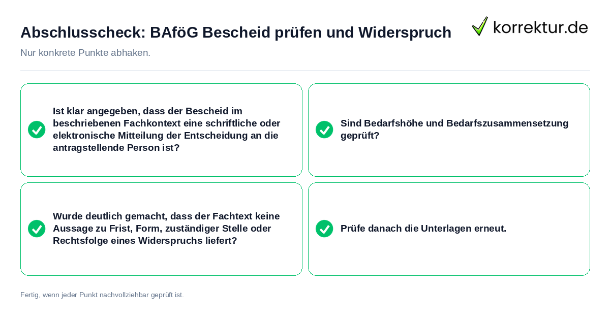 Abschlusscheck: BAföG Bescheid prüfen und Widerspruch Konkreter Abschlusscheck zu BAföG Bescheid prüfen und Widerspruch