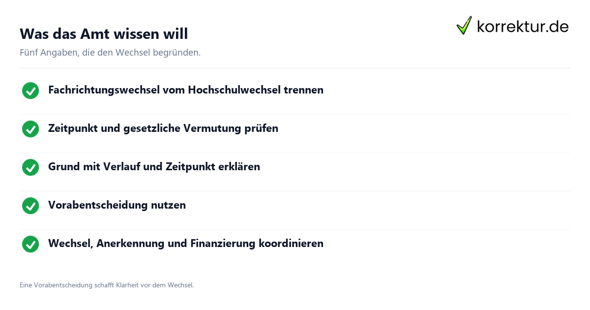 Was das Amt wissen will Fachrichtungswechsel Checkliste