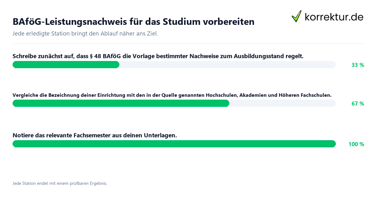 Konkrete Schritte zu BAföG-Leistungsnachweis für das Studium vorbereiten