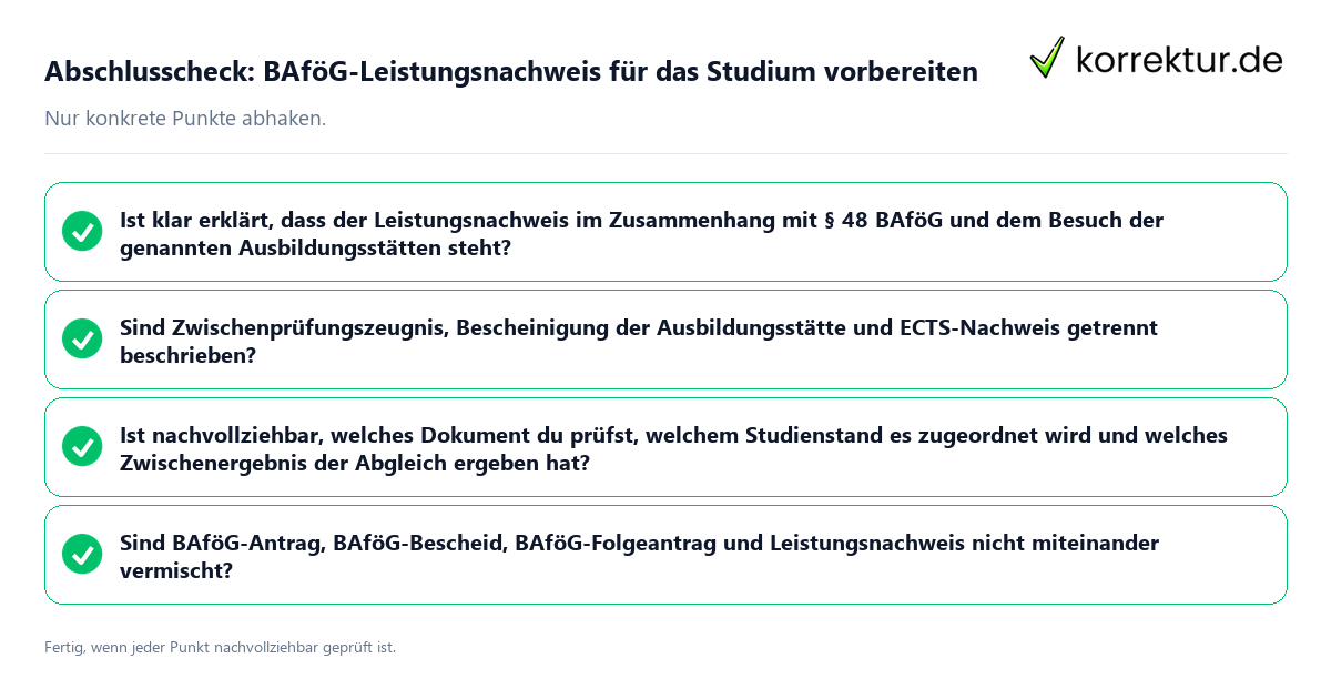 Konkreter Abschlusscheck zu BAföG-Leistungsnachweis für das Studium vorbereiten