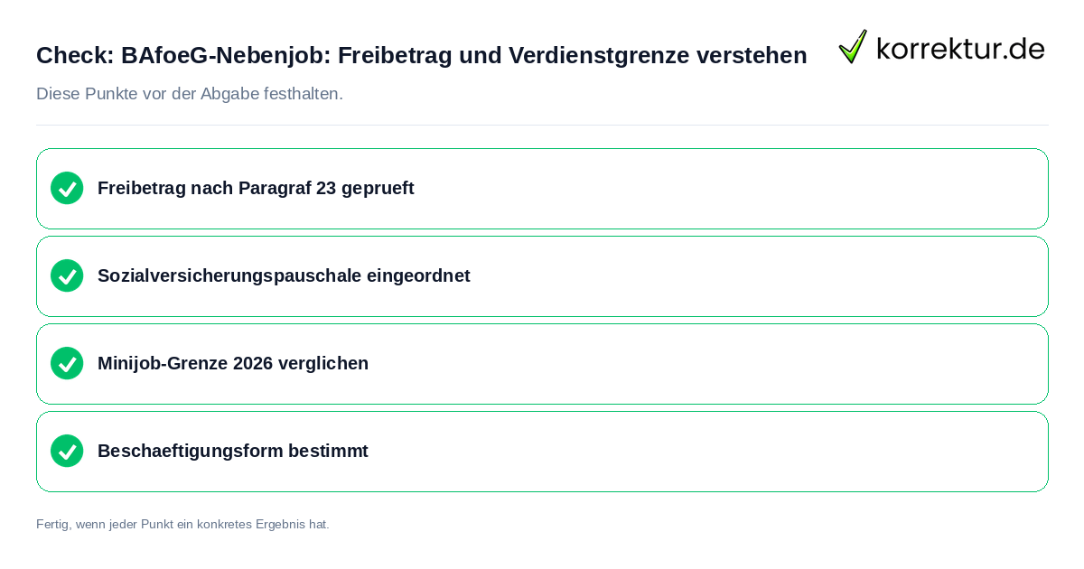 BAföG-Nebenjob: Freibetrag und Verdienstgrenze verstehen: Prüfliste mit vier Punkten