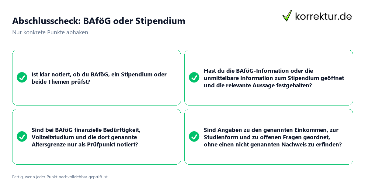 Konkreter Abschlusscheck zu BAföG oder Stipendium