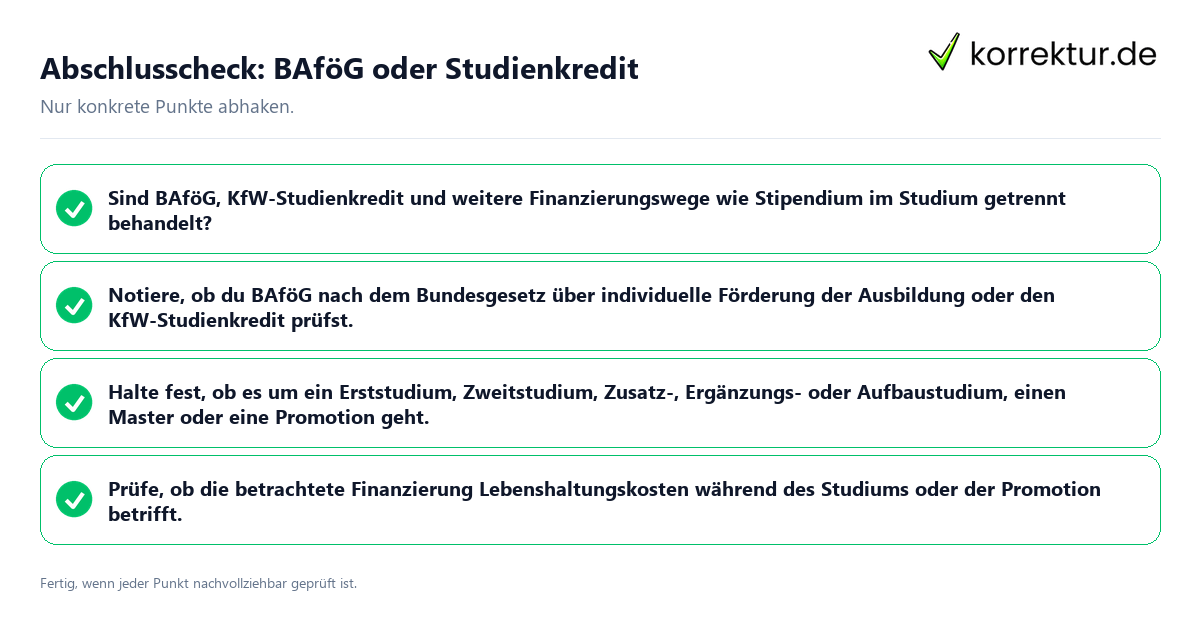 Konkreter Abschlusscheck zu BAföG oder Studienkredit