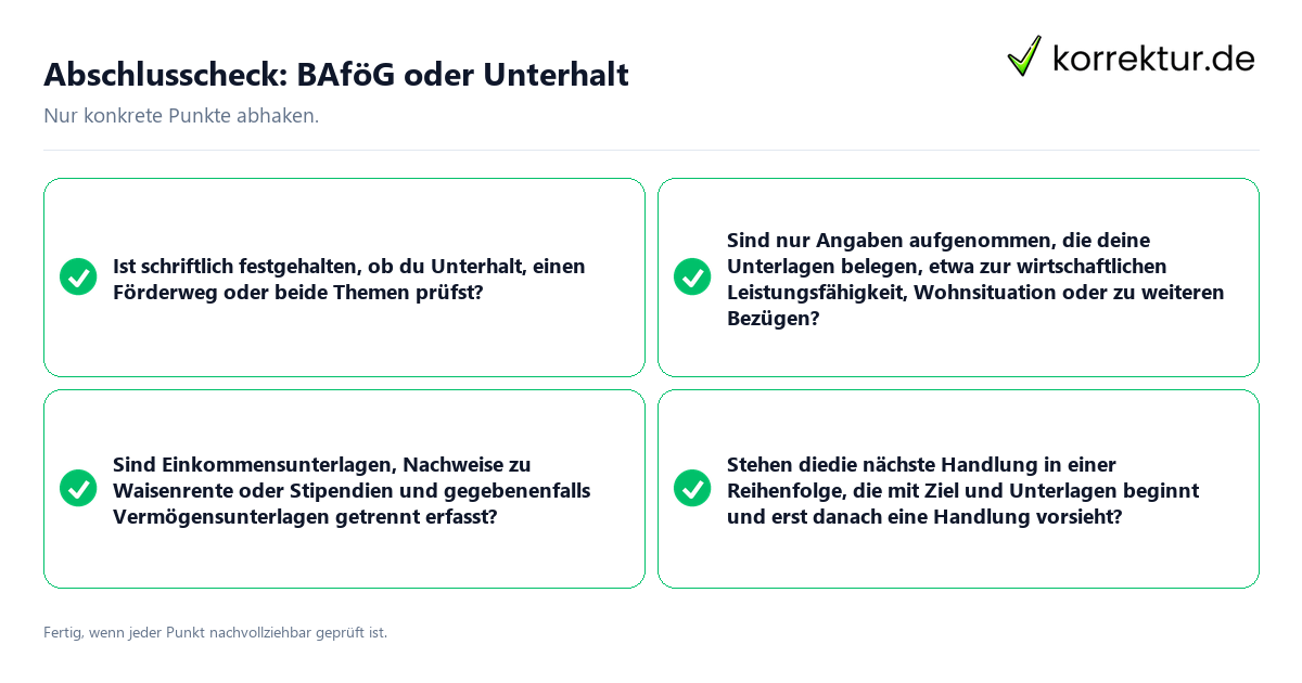 Konkreter Abschlusscheck zu BAföG oder Unterhalt