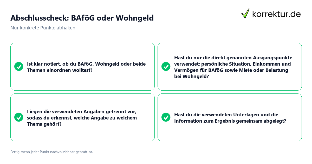 Konkreter Abschlusscheck zu BAföG oder Wohngeld