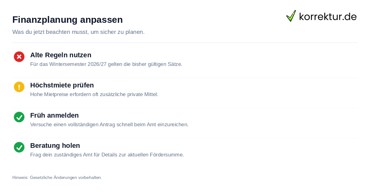 Finanzplanung anpassen Checkliste: Auswirkungen der verzögerten BAföG-Reform auf deine Finanzen