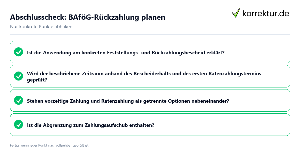 Konkreter Abschlusscheck zu BAföG-Rückzahlung planen