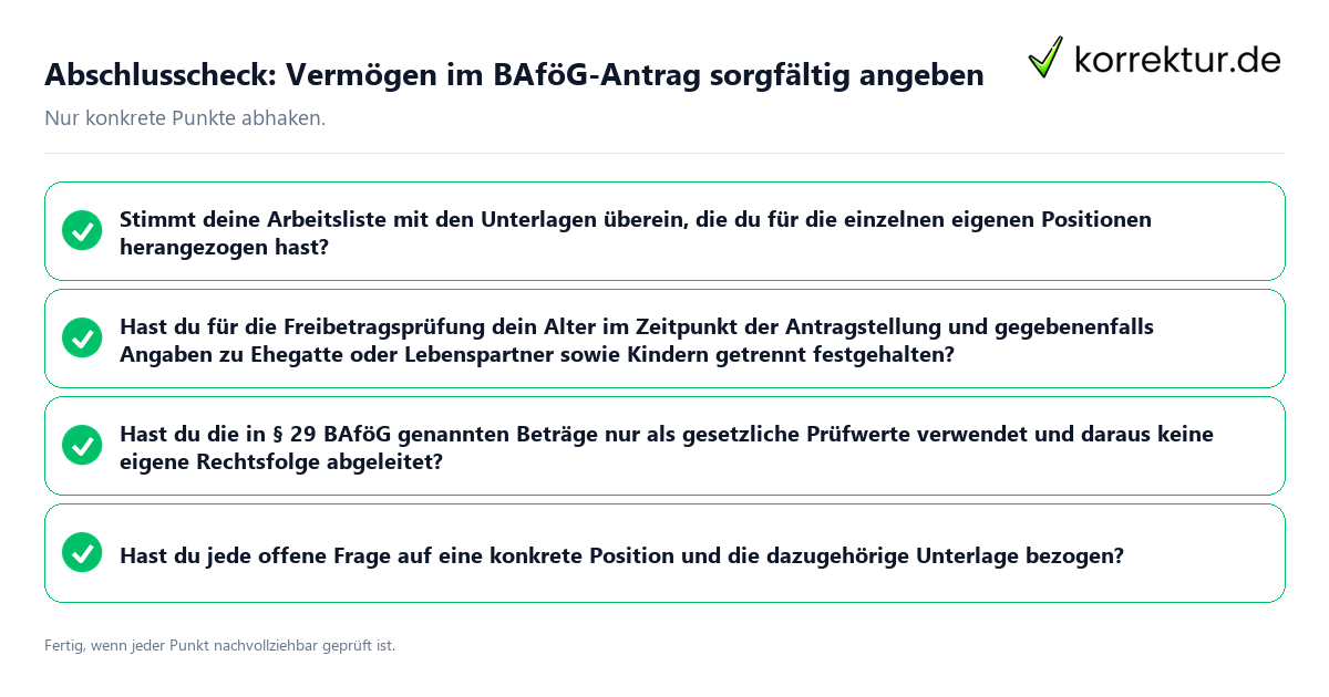 Konkreter Abschlusscheck zu Vermögen im BAföG-Antrag sorgfältig angeben