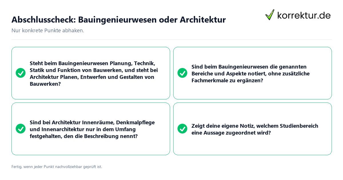 Abschlusscheck: Bauingenieurwesen oder Architektur Konkreter Abschlusscheck zu Bauingenieurwesen oder Architektur