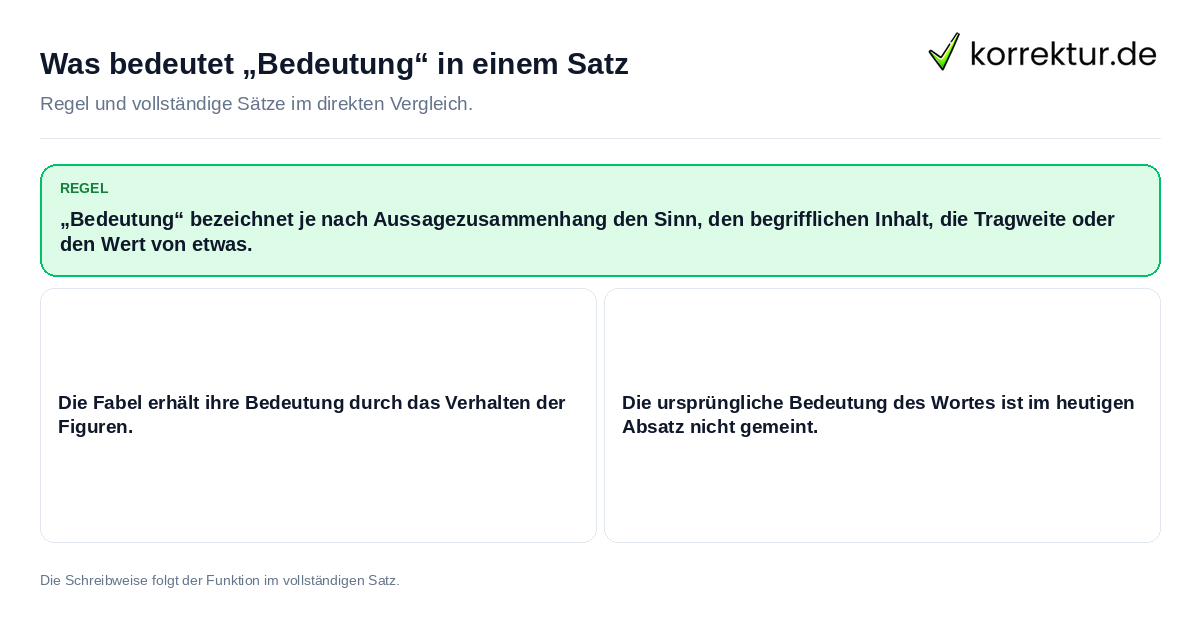 Konkrete Regel und vollständige Beispielsätze zu Was bedeutet „Bedeutung“ in einem Satz