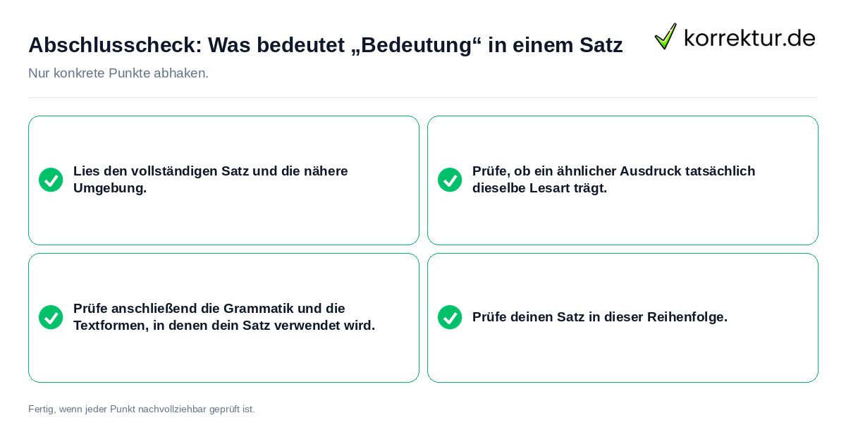 Konkreter Abschlusscheck zu Was bedeutet „Bedeutung“ in einem Satz
