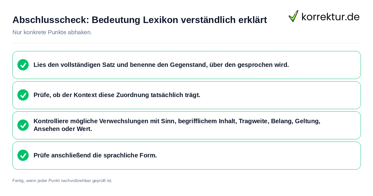 Konkreter Abschlusscheck zu Bedeutung Lexikon verständlich erklärt