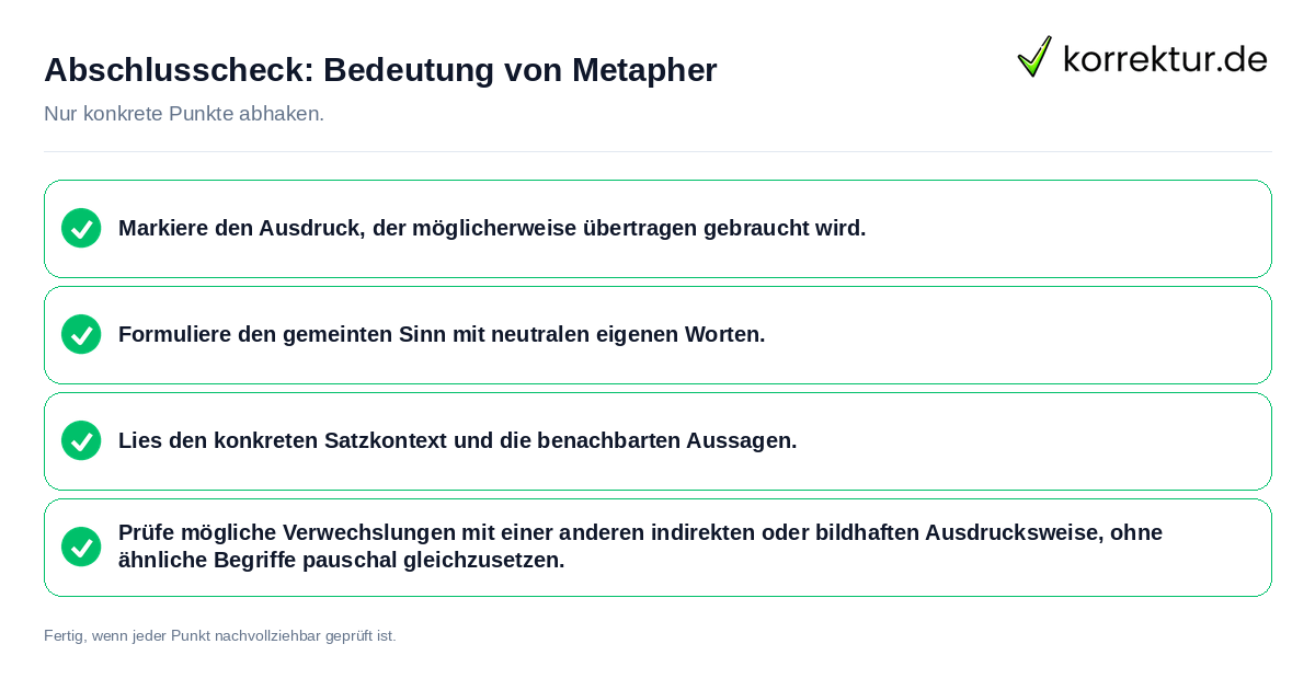 Abschlusscheck: Bedeutung von Metapher Konkreter Abschlusscheck zu Bedeutung von Metapher