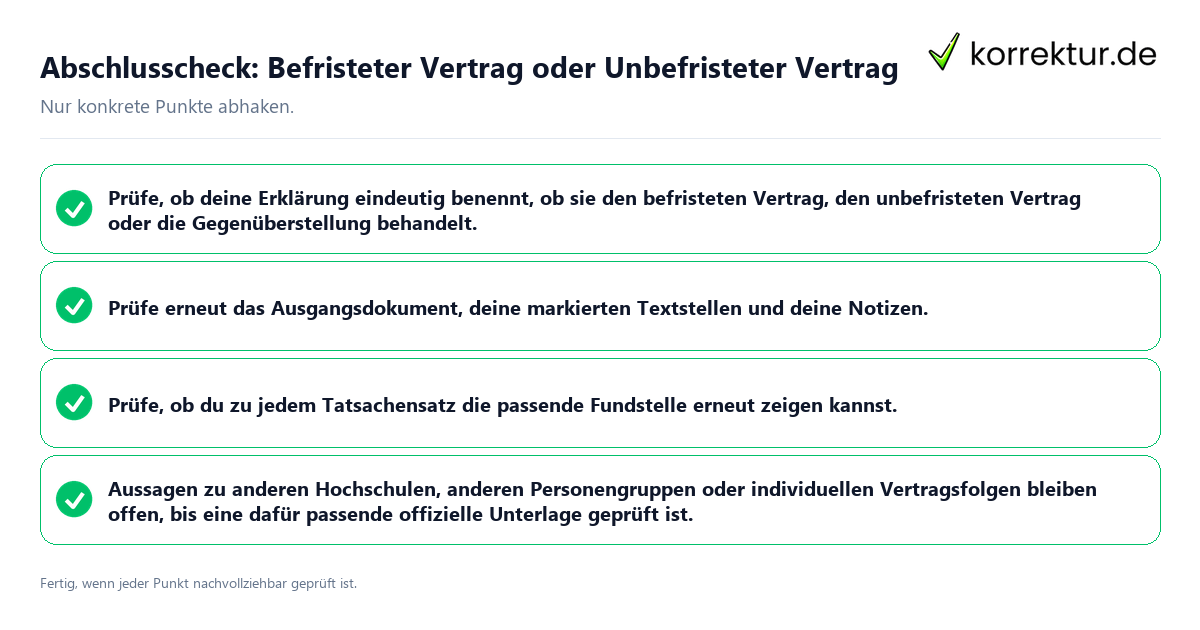 Abschlusscheck: Befristeter Vertrag oder Unbefristeter Vertrag Konkreter Abschlusscheck zu Befristeter Vertrag oder Unbefristeter Vertrag
