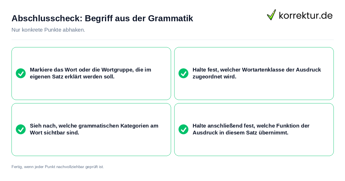 Abschlusscheck: Begriff aus der Grammatik Konkreter Abschlusscheck zu Begriff aus der Grammatik