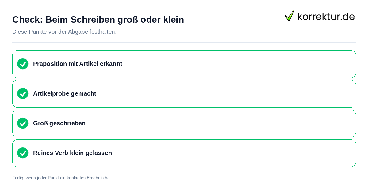 Check: Beim Schreiben groß oder klein Beim Schreiben groß oder klein: Prüfliste mit vier Punkten