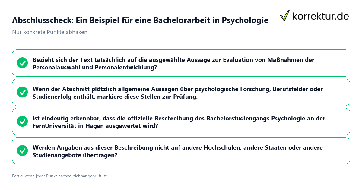 Konkreter Abschlusscheck zu Ein Beispiel für eine Bachelorarbeit in Psychologie