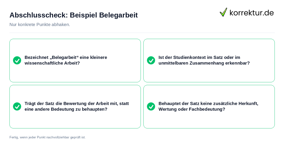 Konkreter Abschlusscheck zu Beispiel Belegarbeit