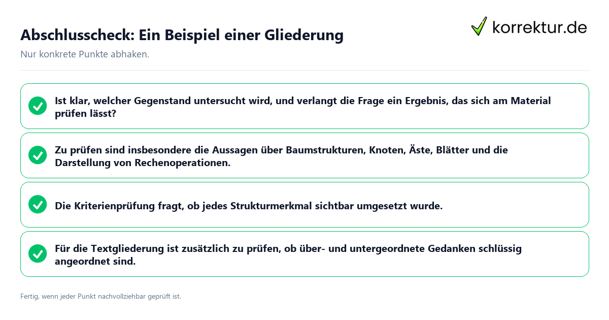 Konkreter Abschlusscheck zu Ein Beispiel einer Gliederung