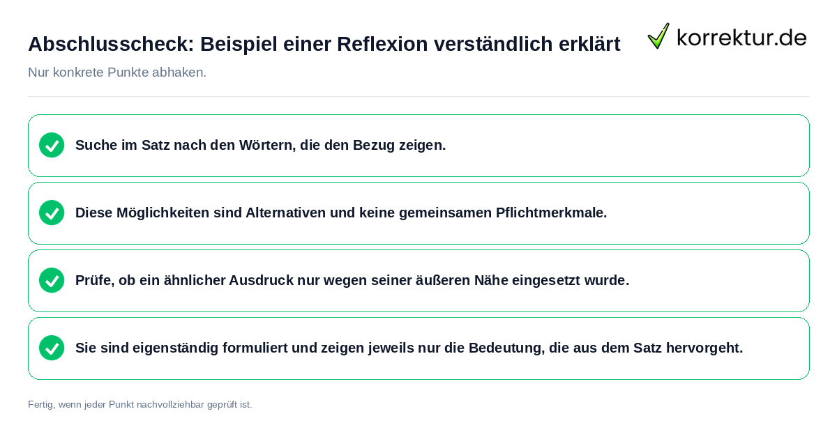 Konkreter Abschlusscheck zu Beispiel einer Reflexion verständlich erklärt