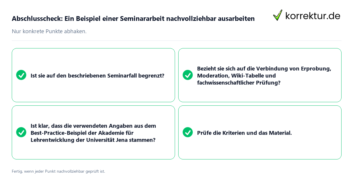 Konkreter Abschlusscheck zu Ein Beispiel einer Seminararbeit nachvollziehbar ausarbeiten