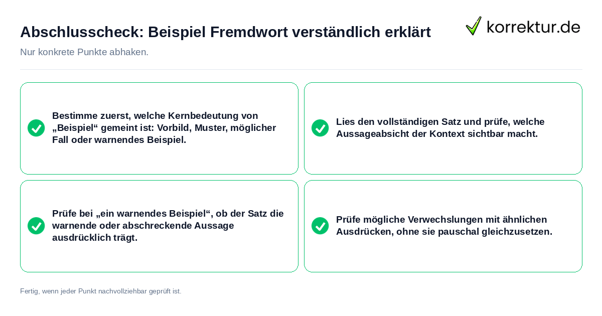 Abschlusscheck: Beispiel Fremdwort verständlich erklärt Konkreter Abschlusscheck zu Beispiel Fremdwort verständlich erklärt