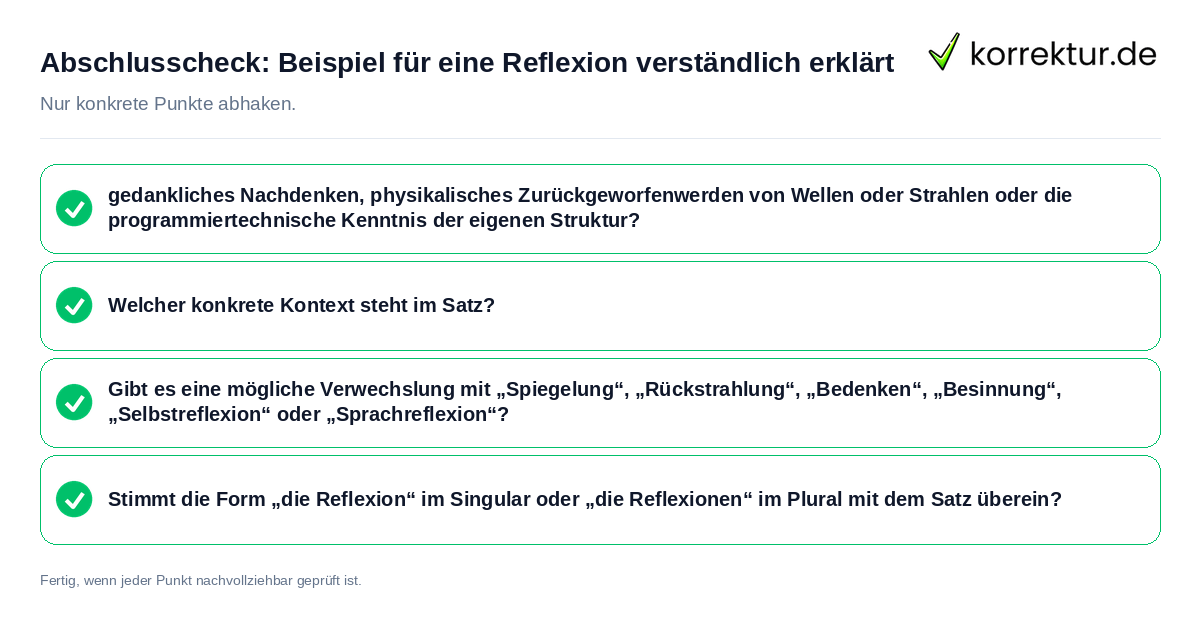 Abschlusscheck: Beispiel für eine Reflexion verständlich erklärt Konkreter Abschlusscheck zu Beispiel für eine Reflexion verständlich erklärt
