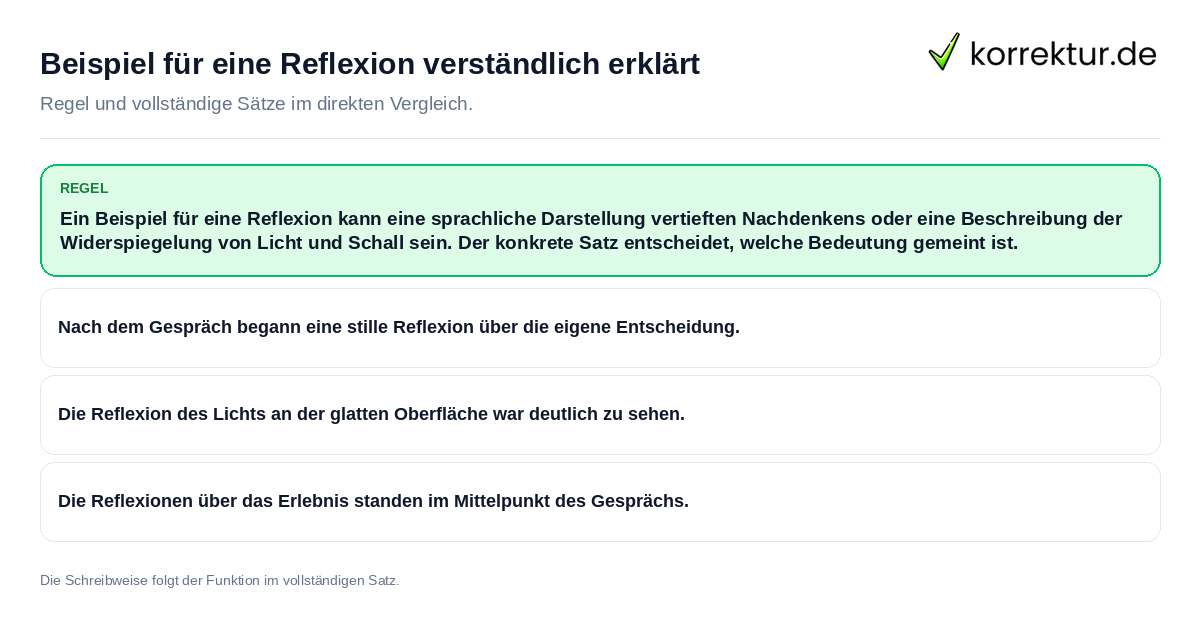 Beispiel für eine Reflexion verständlich erklärt Konkrete Regel und vollständige Beispielsätze zu Beispiel für eine Reflexion verständlich erklärt